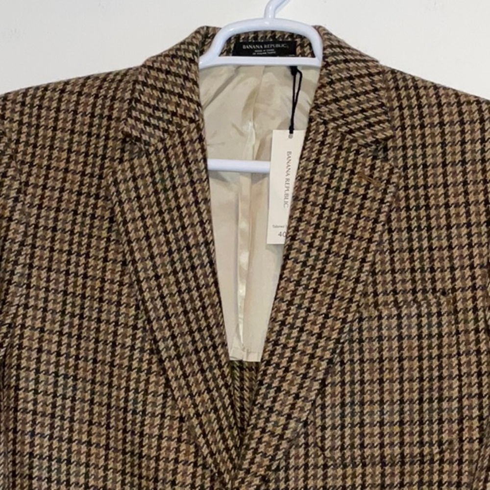 BANANA REPUBLIC BALLI HOUNDSTOOTH WOOL SHEEPSKIN ELBOW PATCH JACKET SLIM 40L NWT